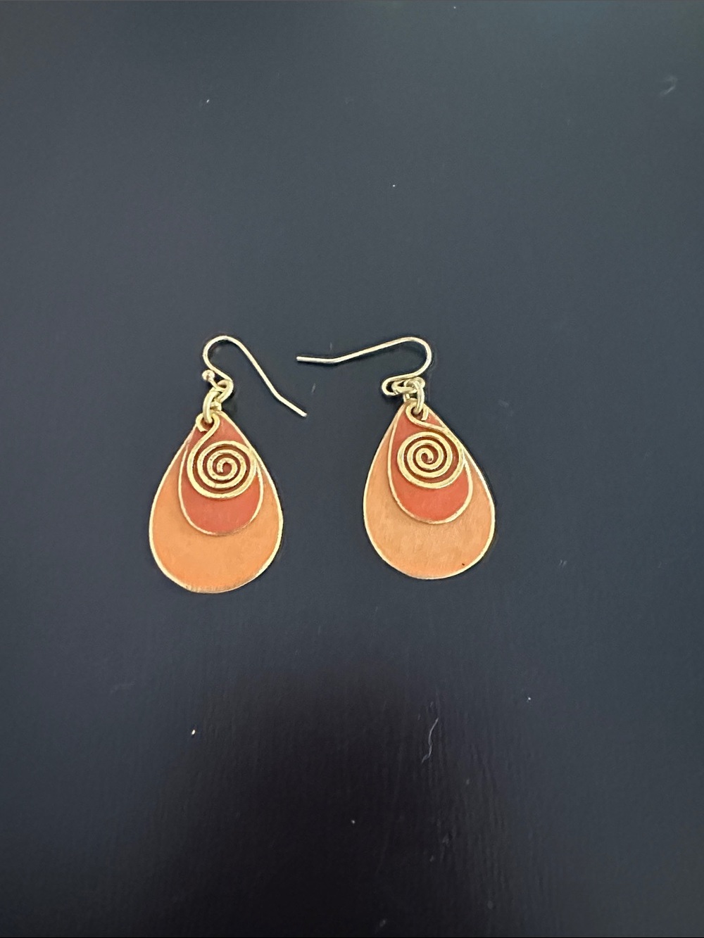 Gold-Tone Orange Teardrop Spiral Dangle Earrings